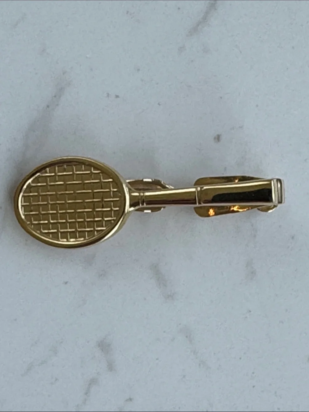 Vintage Gold Tone novelty Tennis Racket Tie Bar Clip
